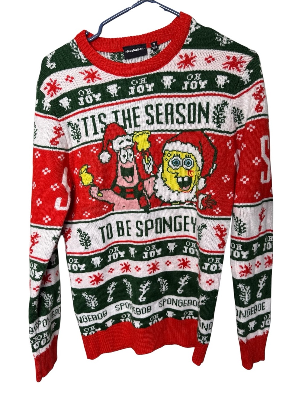 Nickelodeon SpongeBob Christmas Sweater S Red Green Tis The Season To Be Spongey